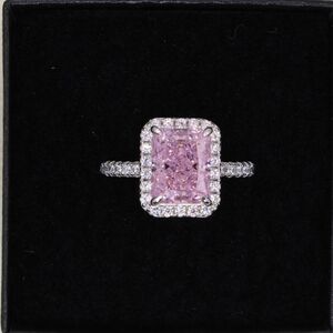 Radiant Ice Cut Pink 925 Sterling Silver Engagement Ring
